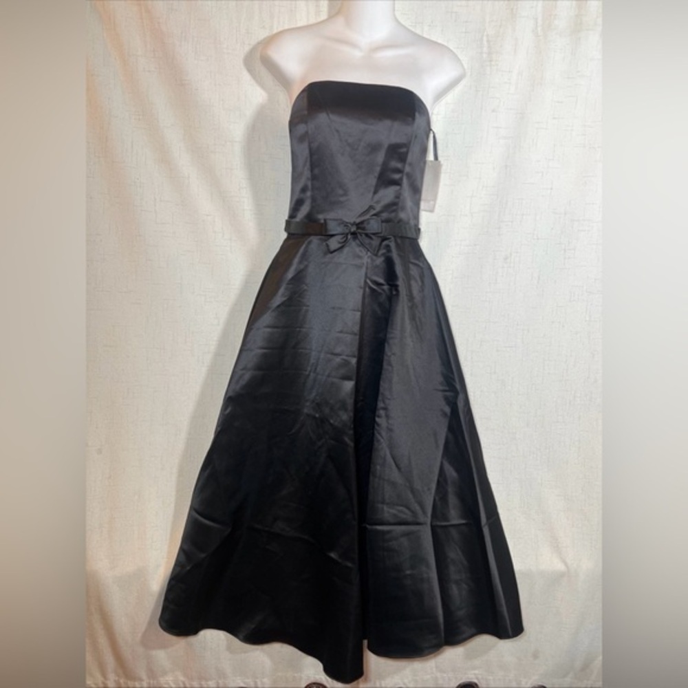 Y2K Jessica McClintok Black Satin Strapless Midi Dress Women’s Size 4